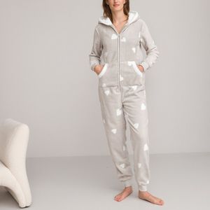 Onesie in fleecetricot, hartenprint SO'HOME. Polyester materiaal. Maten 46/48 FR - 44/46 EU. Violet kleur