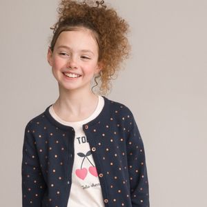 Vest met knoopsluiting in fijn tricot met stippen LA REDOUTE COLLECTIONS. Katoen materiaal. Maten 8 jaar - 126 cm. Zwart kleur