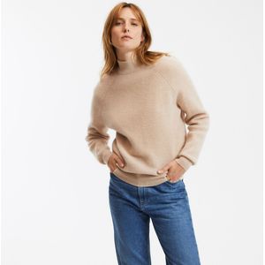Trui in kasjmier met opstaande kraag in fijn tricot LA REDOUTE COLLECTIONS. Kasjmier materiaal. Maten XXL. Beige kleur