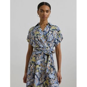 Midi-jurk met korte mouwen LAUREN RALPH LAUREN. Polyester materiaal. Maten S. Blauw kleur