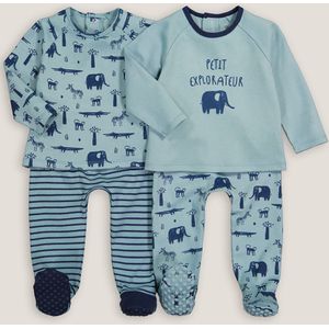 Set van 2 pyjama's, 2-delig in interlock LA REDOUTE COLLECTIONS. Katoen materiaal. Maten 3 jaar - 94 cm. Blauw kleur