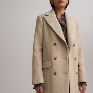 Halflange overjas, made in Europe LA REDOUTE COLLECTIONS. Wol materiaal. Maten 36 FR - 34 EU. Beige kleur