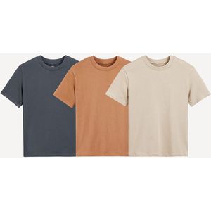 Set van 3 T-shirts met ronde hals LA REDOUTE COLLECTIONS. Katoen materiaal. Maten 14 jaar - 162 cm. Kastanje kleur