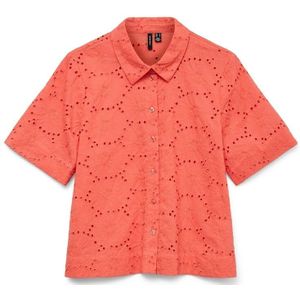 Hemdje met korte mouwen, broderie anglaise VERO MODA. Katoen materiaal. Maten M. Roze kleur