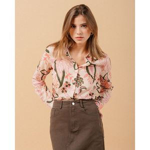 Bedrukte blouse Marica GRACE AND MILA. Katoen materiaal. Maten XL. Roze kleur