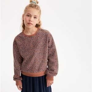 Sweater met ronde hals, luipaardprint, molton LA REDOUTE COLLECTIONS. Geruwd molton materiaal. Maten 6 jaar - 114 cm. Kastanje kleur