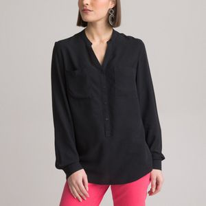 Rechte tuniek met V-hals, soepele stof ANNE WEYBURN. Viscose materiaal. Maten 44 FR - 42 EU. Zwart kleur