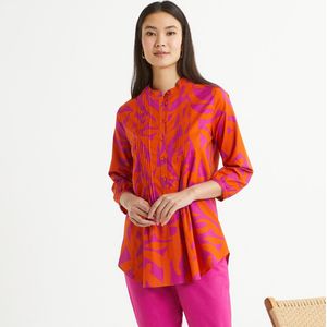 Blouse met grafisch motief, 3/4 mouwen ANNE WEYBURN. Katoen materiaal. Maten 40 FR - 38 EU. Oranje kleur