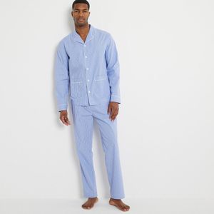 Pyjamavest met knoopsluiting, rechte broek LA REDOUTE COLLECTIONS. Katoen materiaal. Maten S. Blauw kleur