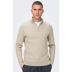 Trui met opstaande kraag en rits Phil ONLY & SONS. Katoen materiaal. Maten XXL. Beige kleur