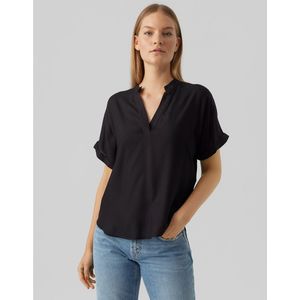 Blouse met V-hals en korte mouwen VERO MODA. Viscose materiaal. Maten XXL. Zwart kleur