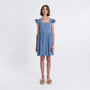 Jurk met korte mouwen en volants MOLLY BRACKEN. Viscose materiaal. Maten XL. Blauw kleur