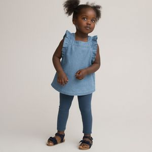 2-delig ensemble blouse + legging LA REDOUTE COLLECTIONS. Denim materiaal. Maten 18 mnd - 81 cm. Blauw kleur