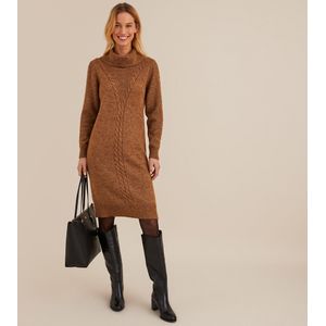 Trui-jurk, midi lengte, lange mouwen ANNE WEYBURN. Polyester materiaal. Maten 46/48 FR - 44/46 EU. Kastanje kleur