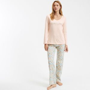 Pyjama in katoen, lange mouwen ANNE WEYBURN. Katoen materiaal. Maten 46/48 FR - 44/46 EU. Roze kleur