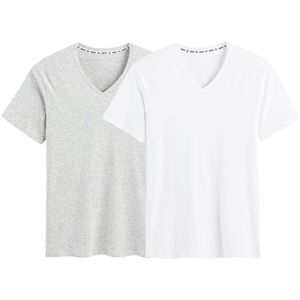 Set van 2 t-shirts met V-hals, in biokatoen DIM. Katoen materiaal. Maten XXL. Wit kleur