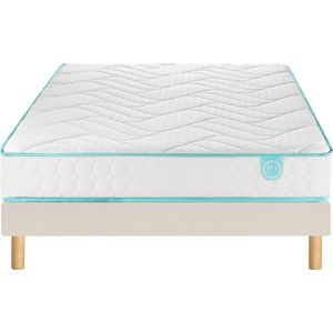 Ensemble. matras in schuim + bedbodem, LE TOUT TONIQUE MERINOS. Massief hout materiaal. Maten 120 x 190 cm. Beige kleur