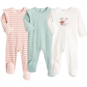Set van 3 pyjama's in fluweel LA REDOUTE COLLECTIONS. Fluweel materiaal. Maten 0 mnd - 50 cm. Roze kleur