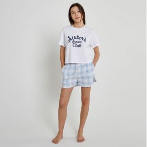 Pyjashort met tekst LA REDOUTE COLLECTIONS. Katoen materiaal. Maten 10 jaar - 138 cm. Wit kleur