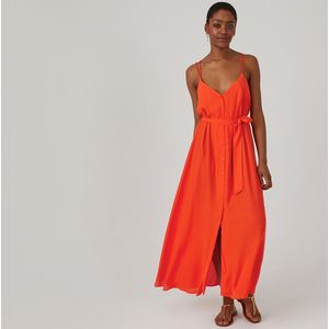 Jurk met knoopsluiting en smalle bandjes, met ceintuur LA REDOUTE COLLECTIONS. Viscose materiaal. Maten 44 FR - 42 EU. Oranje kleur