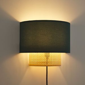 Dubbele wandlamp in vlechtwerk en katoen, Dolkie LA REDOUTE INTERIEURS. Tergal materiaal. Maten één maat. Groen kleur