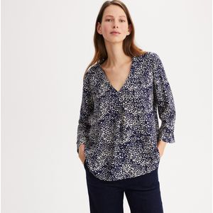 Bedrukte blouse met V-hals en 3/4 mouwen ANNE WEYBURN. Viscose materiaal. Maten 50 FR - 48 EU. Blauw kleur