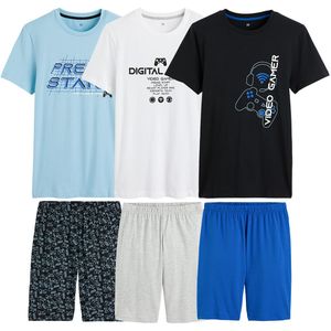LA REDOUTE COLLECTIONS - Set van 3 Pyjashorts - Blauw en Wit - Katoen