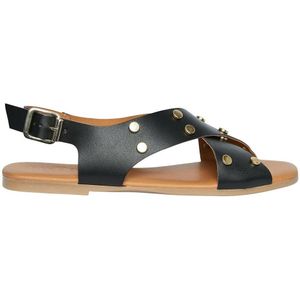 Platte sandalen in leer Kenna PIECES. Leer materiaal. Maten 36. Zwart kleur