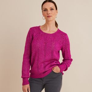 Trui met ronde hals in fijn pointelle tricot ANNE WEYBURN. Polyester materiaal. Maten 42/44 FR - 40-42 EU. Roze kleur