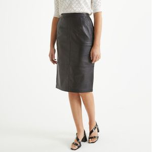 Rechte rok in schapenleer, halflang ANNE WEYBURN. Leer materiaal. Maten 40 FR - 38 EU. Zwart kleur