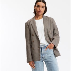 Lange aansluitende blazerjasje in pied-de-poule LA REDOUTE COLLECTIONS. Polyester materiaal. Maten 34 FR - 32 EU. Andere kleur