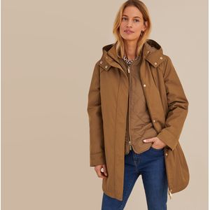 Parka met vaste kap, uitneembaar vest, tussenseizoen ANNE WEYBURN. Polyester materiaal. Maten 44 FR - 42 EU. Kastanje kleur