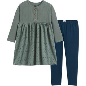 2-delig ensemble, jurk en legging LA REDOUTE COLLECTIONS. Katoen materiaal. Maten 5 jaar - 108 cm. Groen kleur