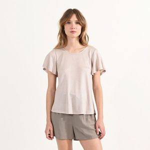 T-shirt met ronde hals, gekruist achteraan MOLLY BRACKEN. Polyester materiaal. Maten XS. Beige kleur