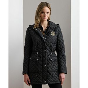 Halflange jas met kap en patch LAUREN RALPH LAUREN. Nylon/polyamide materiaal. Maten S. Zwart kleur