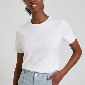 Iconisch T-shirt, ronde hals in cocotte steek PETIT BATEAU. Katoen materiaal. Maten XL. Wit kleur
