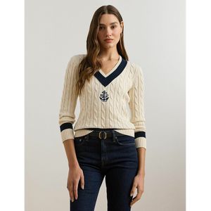 Trui met V-hals en lange mouwen LAUREN RALPH LAUREN. Katoen materiaal. Maten S. Beige kleur