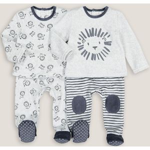 Set van 2 pyjama's in fluweel LA REDOUTE COLLECTIONS. Fluweel materiaal. Maten 3 mnd - 60 cm. Grijs kleur