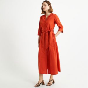 Lang, wijd uitlopende jurk in katoen ANNE WEYBURN. Katoen materiaal. Maten 42 FR - 40 EU. Rood kleur