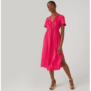 Lange jurk met gekruist effect, in jacquard LA REDOUTE COLLECTIONS. Viscose materiaal. Maten 38 FR - 36 EU. Roze kleur