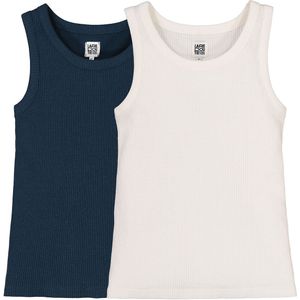 Set van 2 singlets in ribtricot LA REDOUTE COLLECTIONS. Katoen materiaal. Maten 10 jaar - 138 cm. Blauw kleur