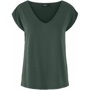 T-shirt met korte mouwen, sierjuwelen op de schouders PIECES. Modal materiaal. Maten XS. Groen kleur