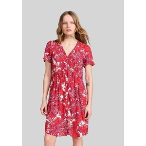 Korte jurk met V-hals en bloemenprint IKKS. Viscose materiaal. Maten 40 FR - 38 EU. Rood kleur