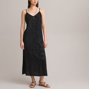 Lange jurk in lingeriestijl, spaghettibandjes LA REDOUTE COLLECTIONS. Viscose materiaal. Maten 38 FR - 36 EU. Zwart kleur