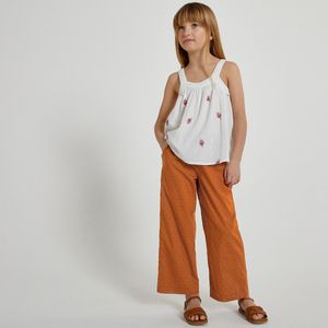 Wijde broek met nopjes LA REDOUTE COLLECTIONS. Katoen materiaal. Maten 10 jaar - 138 cm. Kastanje kleur