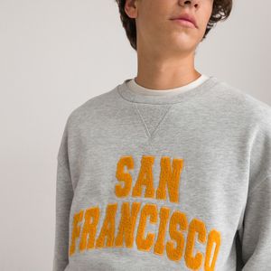 Sweater met ronde hals, in molton, San Francisco motief LA REDOUTE COLLECTIONS. Katoen materiaal. Maten XXS. Grijs kleur