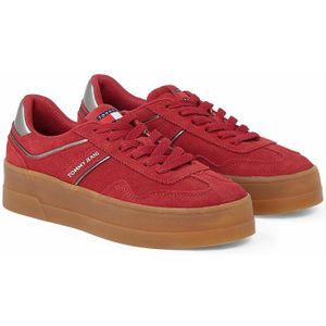 Suède sneaker met plateauzool The Greenwich TOMMY JEANS. Leer materiaal. Maten 38. Rood kleur