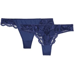 Set van 2 tanga's in kant en microvezel Anthea LA REDOUTE COLLECTIONS. Kant materiaal. Maten 42 FR - 40 EU. Blauw kleur