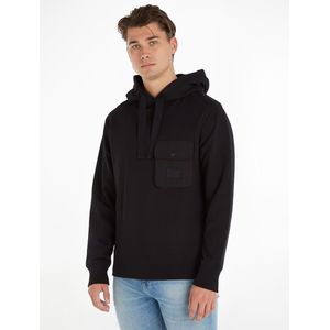 Hoodie in twee materialen, zak CALVIN KLEIN JEANS. Katoen materiaal. Maten S. Zwart kleur