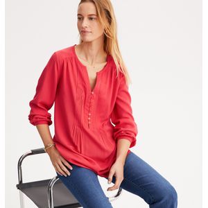 Tuniek in voile, lange mouwen ANNE WEYBURN. Viscose materiaal. Maten 42 FR - 40 EU. Rood kleur